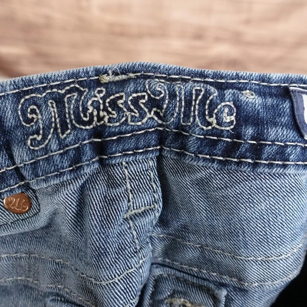 Miss Me Jeans Girls 10 Blue Bootcut Rhinestone Cross Back Pocket Stretch Denim